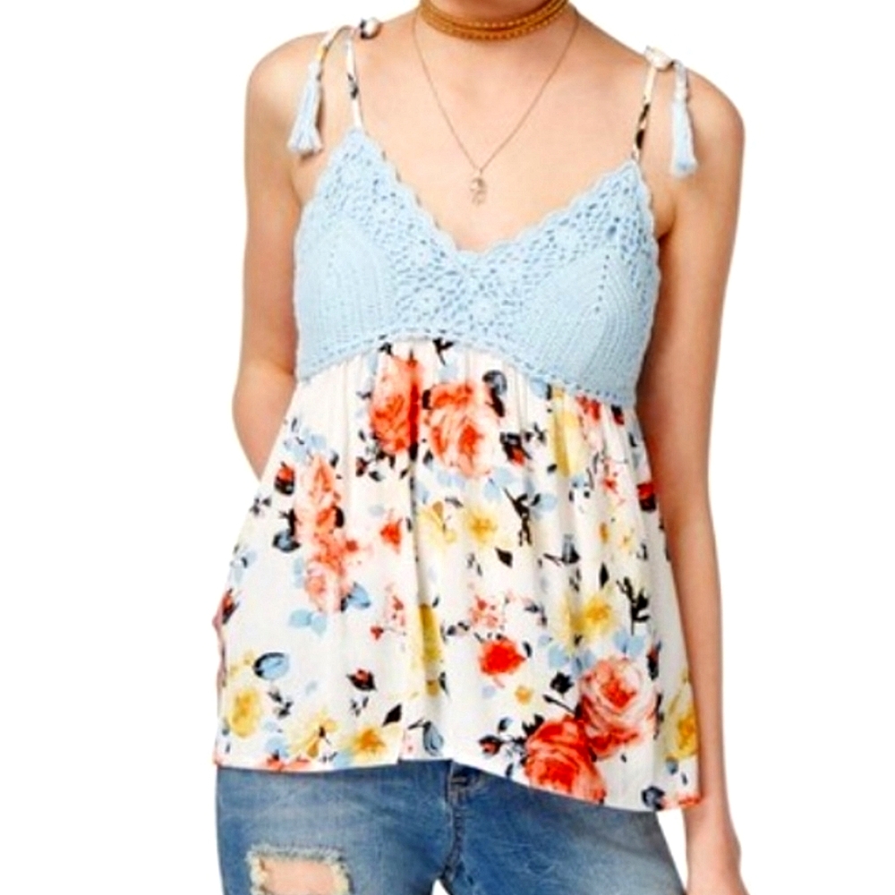 American Rag Juniors' Printed Crochet-Trim Swing Tank Top Egret